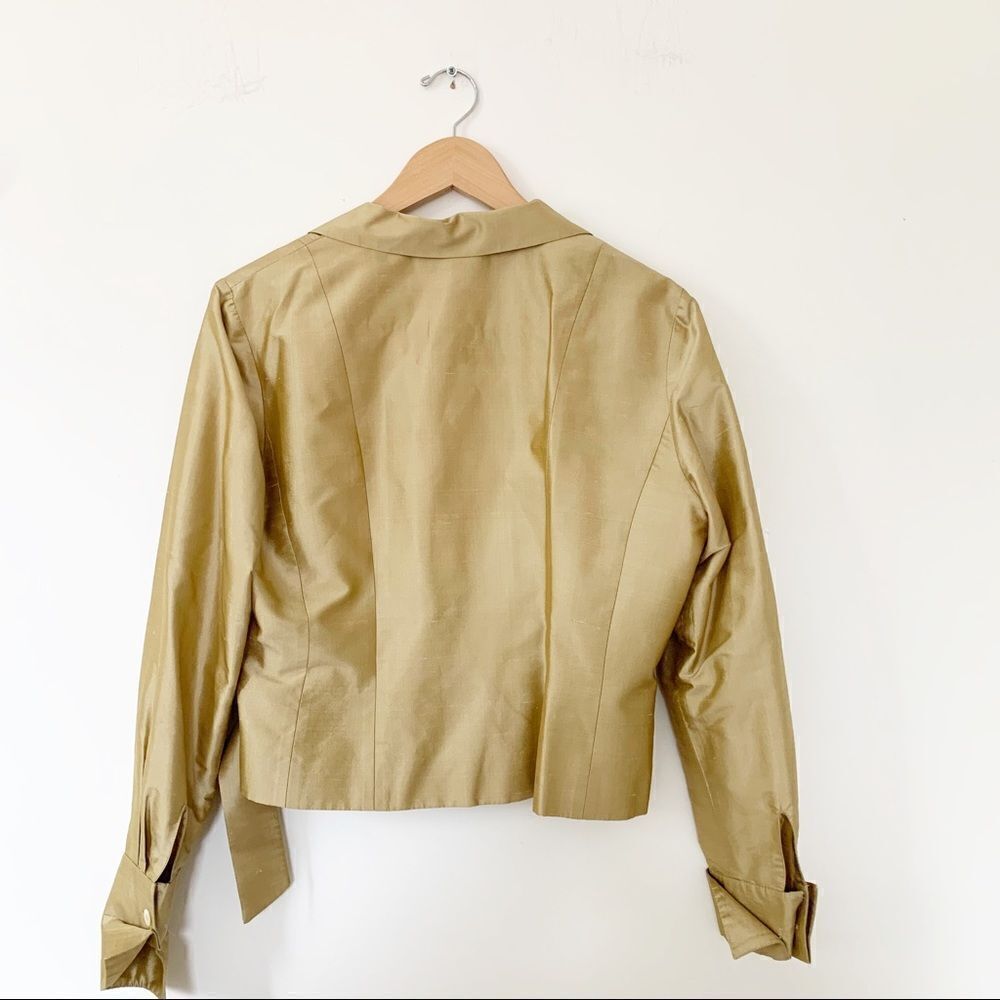 Kate Hill 100% Silk Gold Wrap Blazer Jacket Minimalist Quiet Luxury Top - Picture 9 of 10